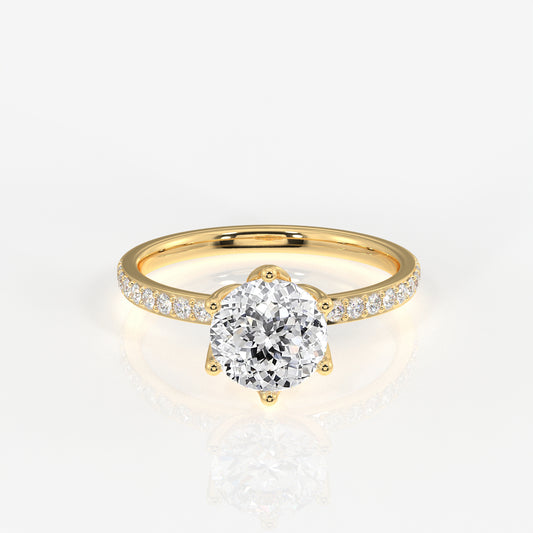 Portuguese Cut Tulip Six Prong Moissanite Diamond Pave Sterling Silver Ring