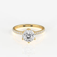 Portuguese Cut Tulip Six Prong Moissanite Diamond Pave Sterling Silver Ring