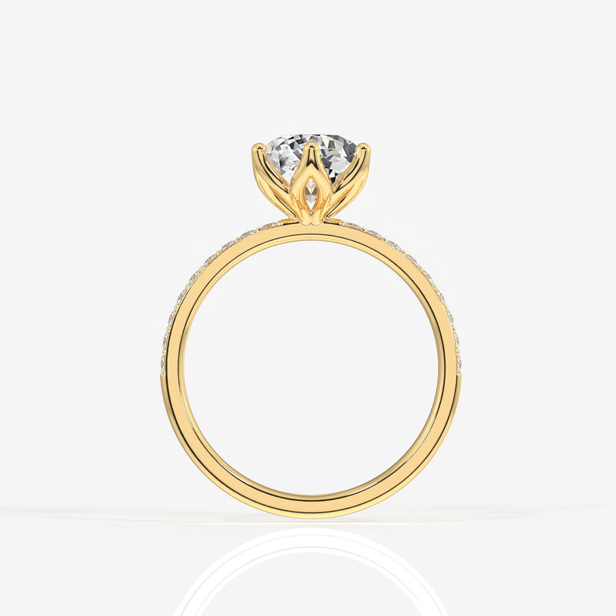 Portuguese Cut Tulip Six Prong Moissanite Diamond Pave 18K Gold Ring