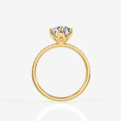 Portuguese Cut Tulip Six Prong Moissanite Diamond Pave Sterling Silver Ring