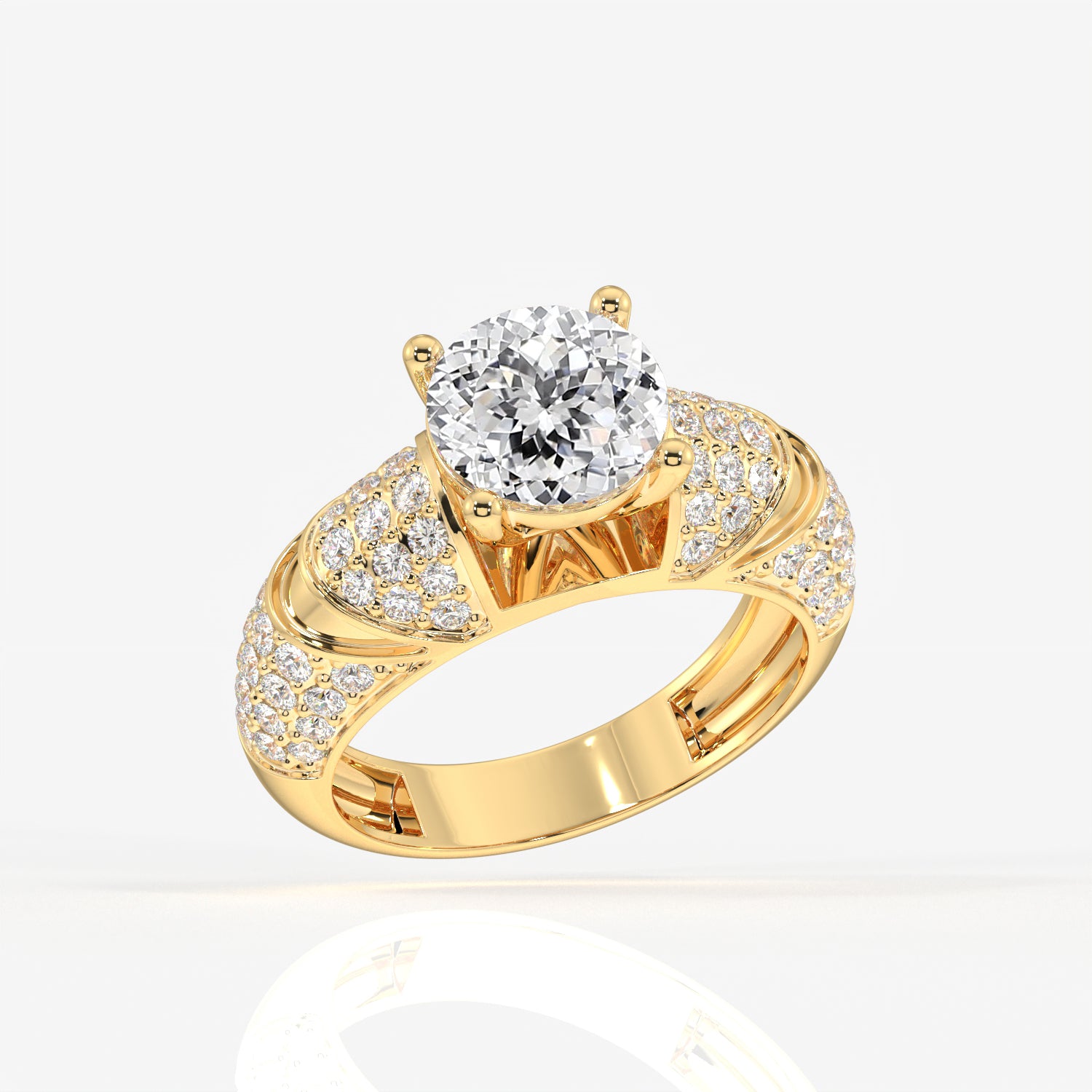 Portuguese Cut Moissanite Diamond Cocktail 18k Gold Rings
