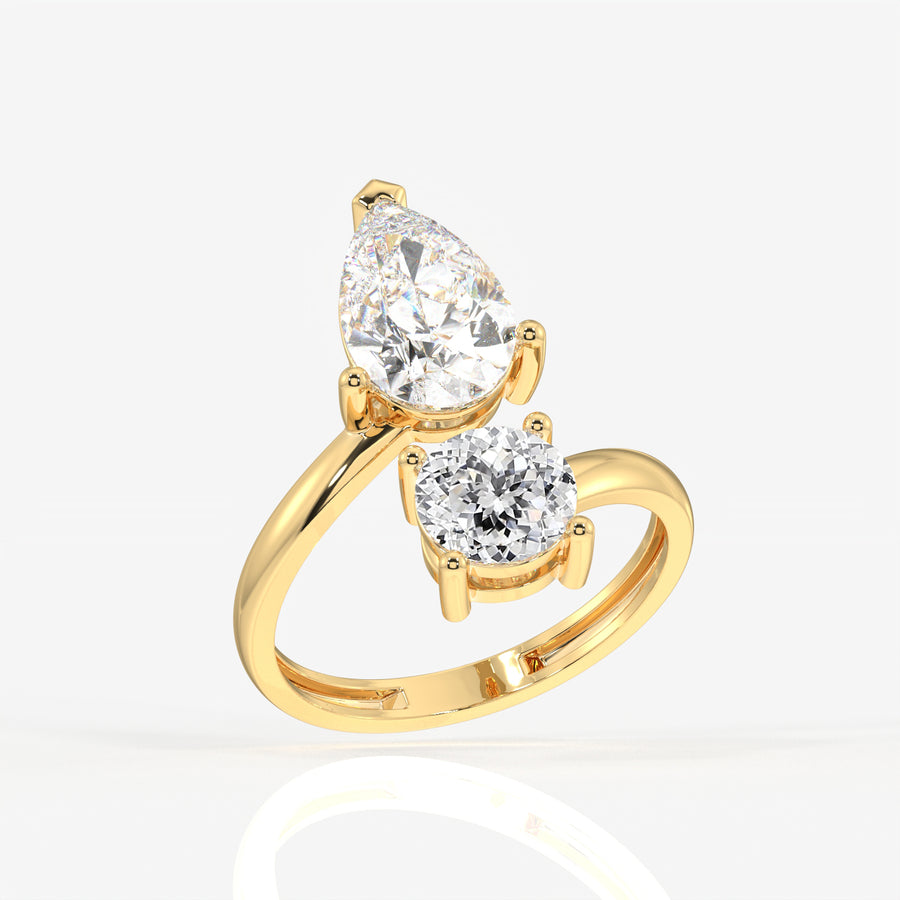 Portuguese Cut Lab Grown Diamond Toi - Et -Moi 9K Gold Ring
