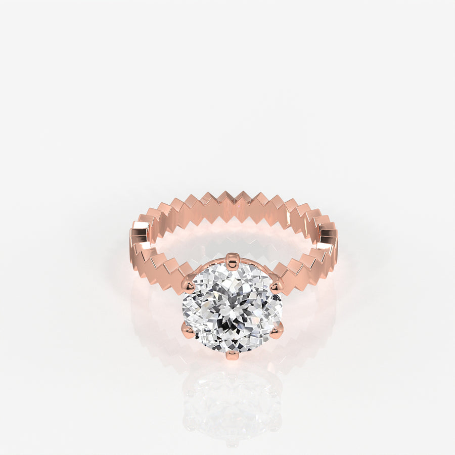 Portuguese Cut Moissanite Diamond Engagement 18K Gold Ring