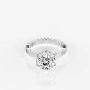 Portuguese Cut Moissanite Diamond Engagement Sterling Silver Ring