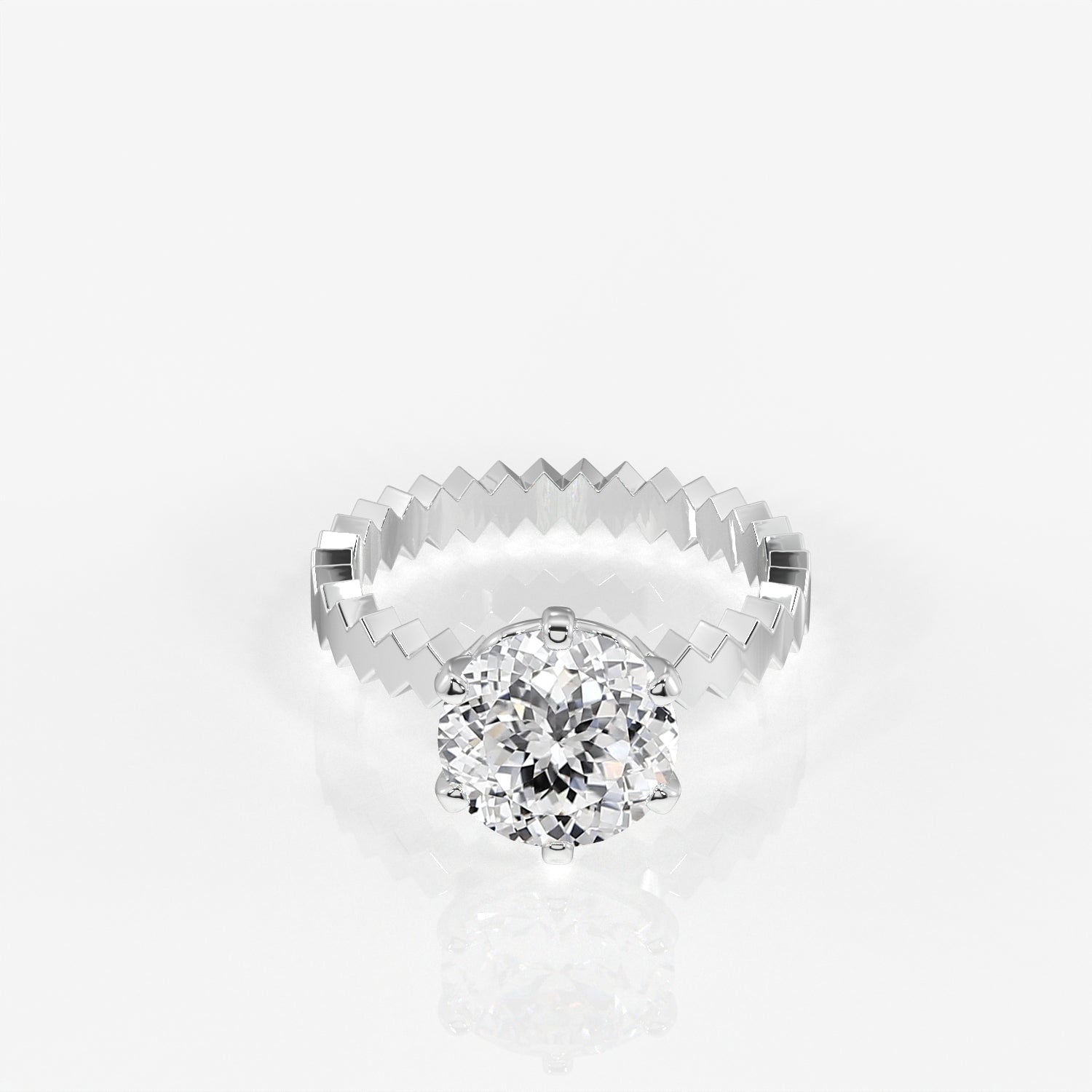 Portuguese Cut Moissanite Diamond Engagement 18K Gold Ring