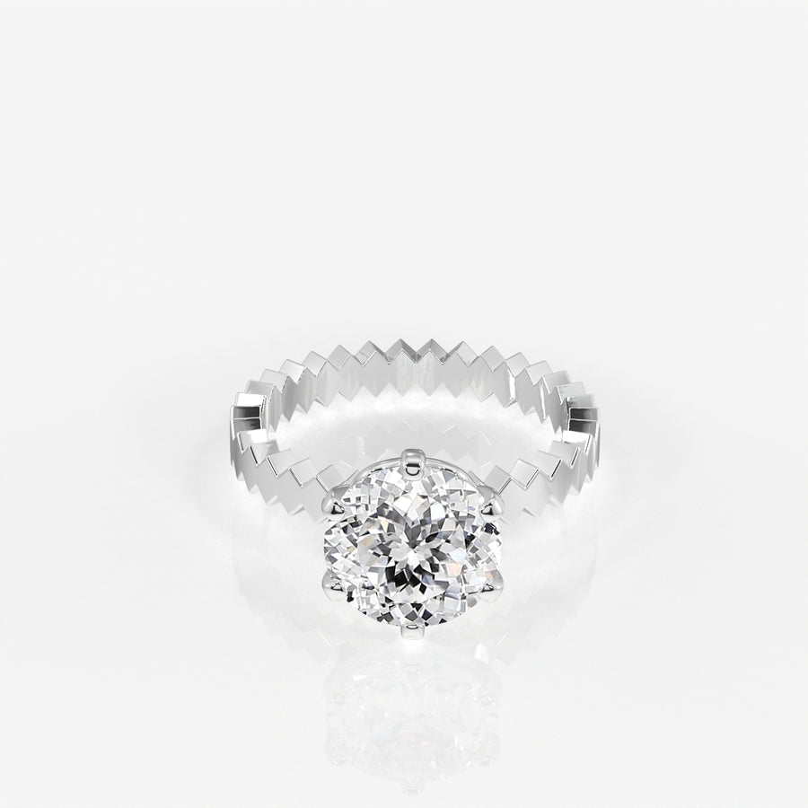 Portuguese Cut Moissanite Diamond Engagement 18K Gold Ring