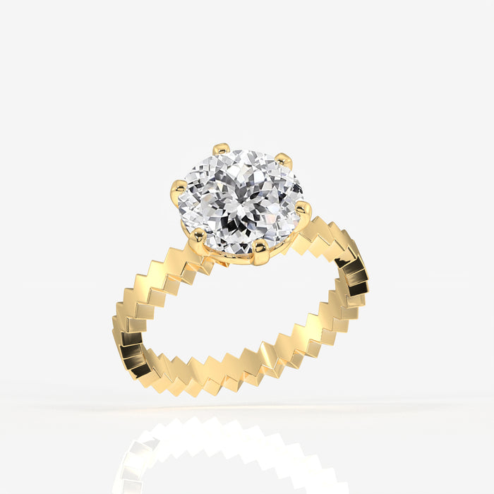 Portuguese Cut Moissanite Diamond Engagement 18K Gold Ring