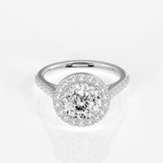 Portuguese Cut Moissanite Diamond Halo Engagement 18K Gold Ring