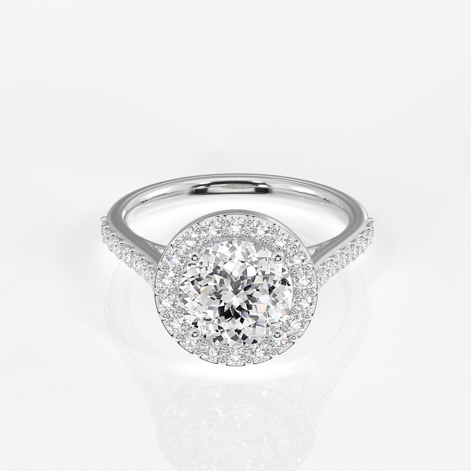 Portuguese Cut Moissanite Diamond Halo Engagement 18K Gold Ring