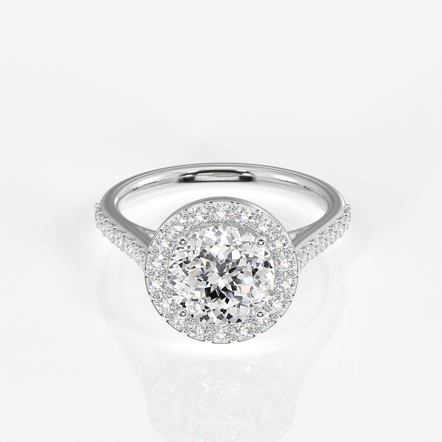 Portuguese Cut Moissanite Diamond Halo Engagement 18K Gold Ring