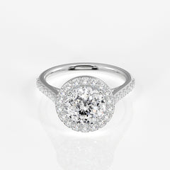 Portuguese Cut Moissanite Diamond Halo Engagement Sterling Silver Ring