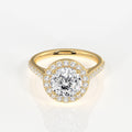 Portuguese Cut Moissanite Diamond Halo Engagement 18K Gold Ring