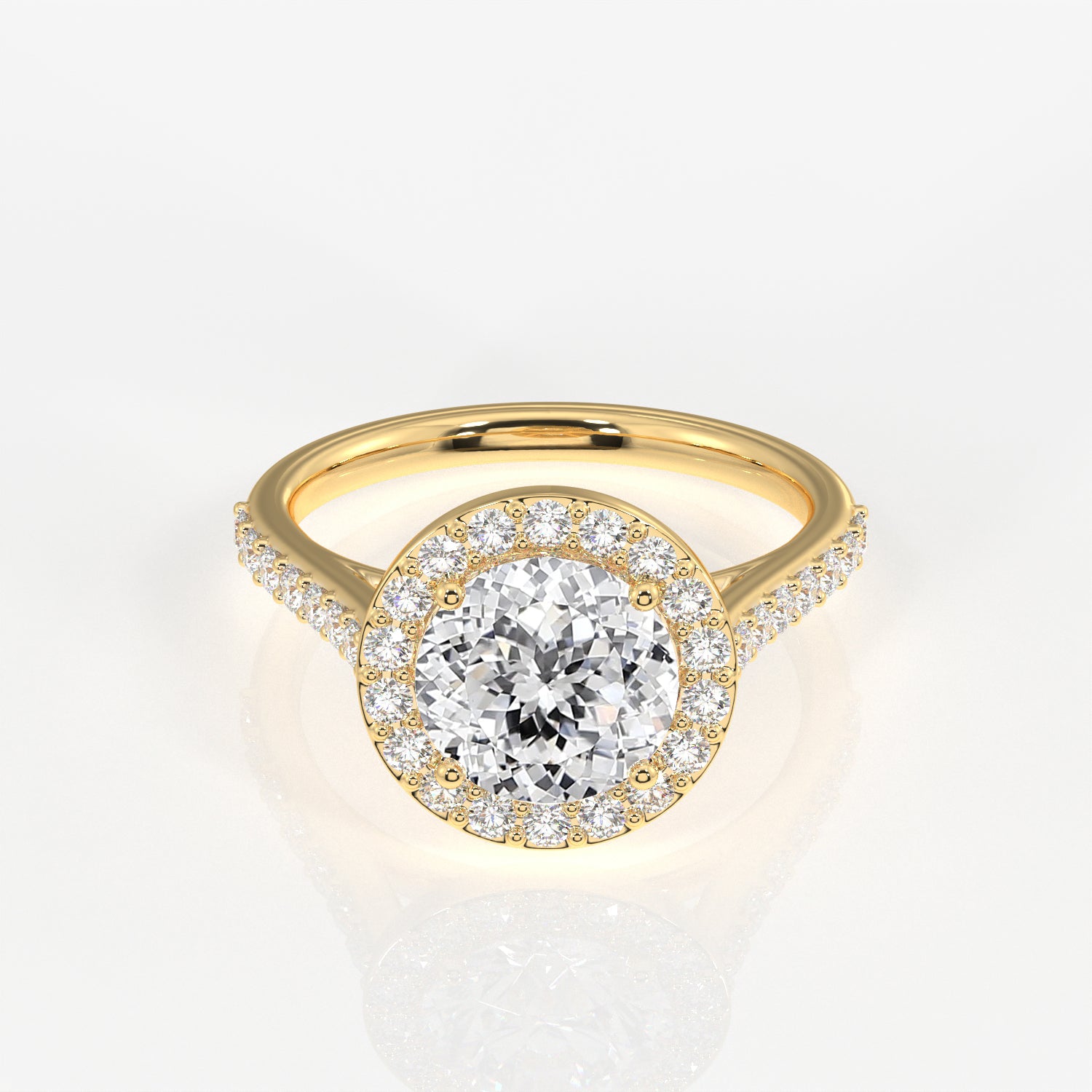 Portuguese Cut Moissanite Diamond Halo Engagement 18K Gold Ring
