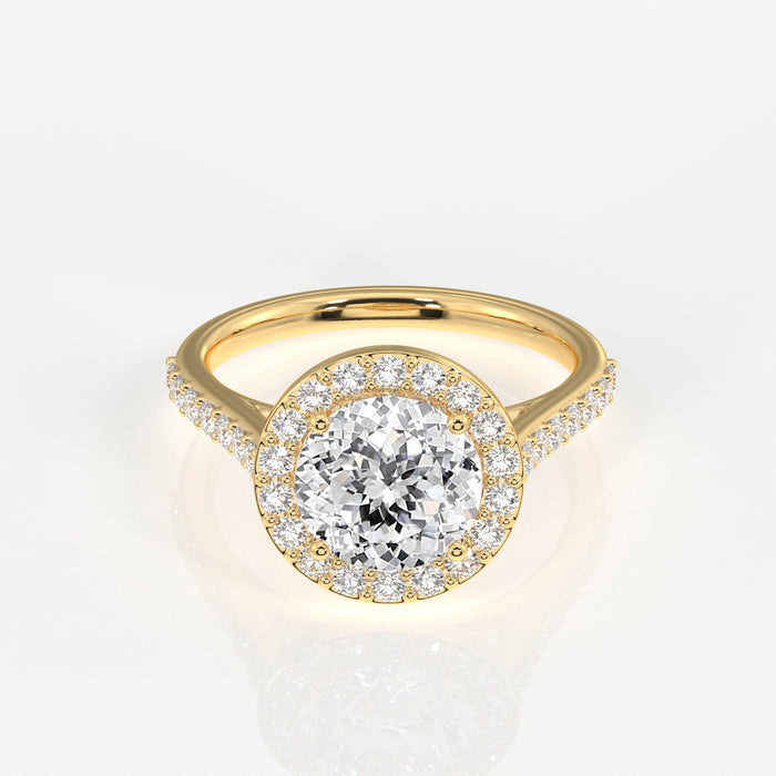 Portuguese Cut Moissanite Diamond Halo Engagement 18K Gold Ring