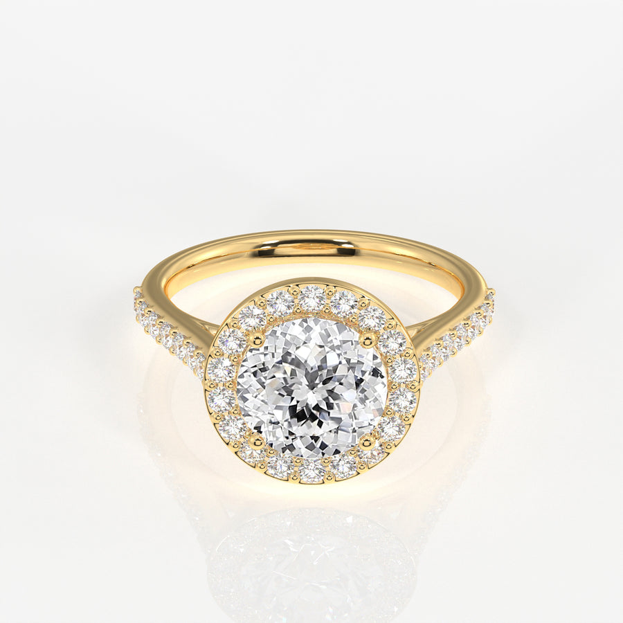 Portuguese Cut Moissanite Diamond Halo Engagement 9K Gold Ring