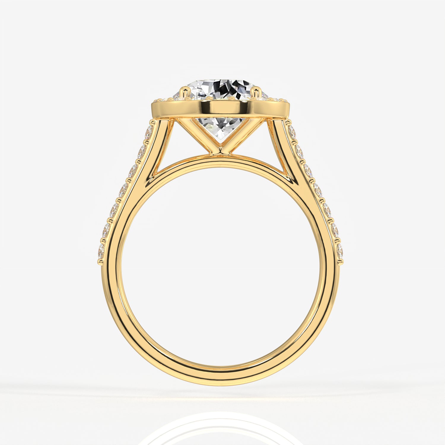 Portuguese Cut Moissanite Diamond Halo Engagement 18K Gold Ring