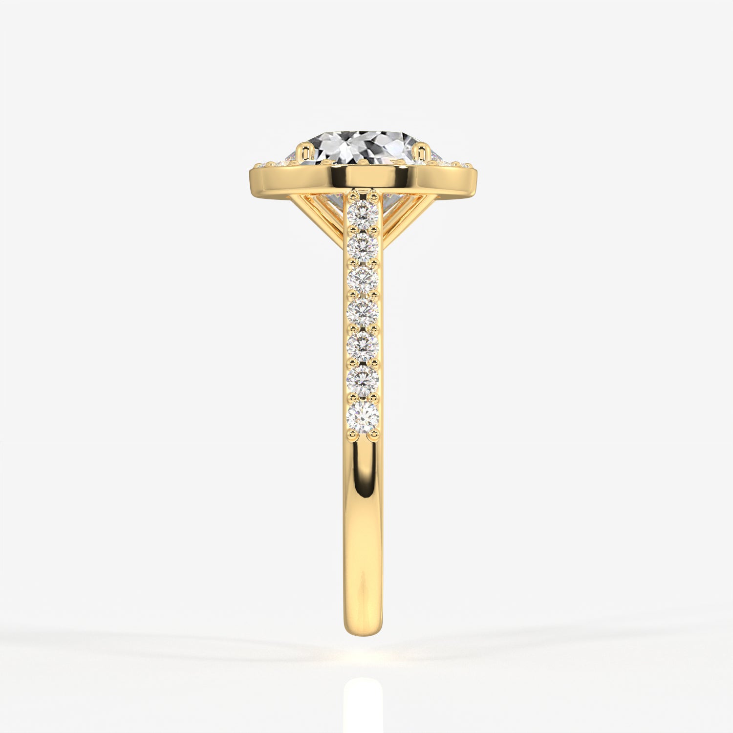Portuguese Cut Moissanite Diamond Halo Engagement 18K Gold Ring