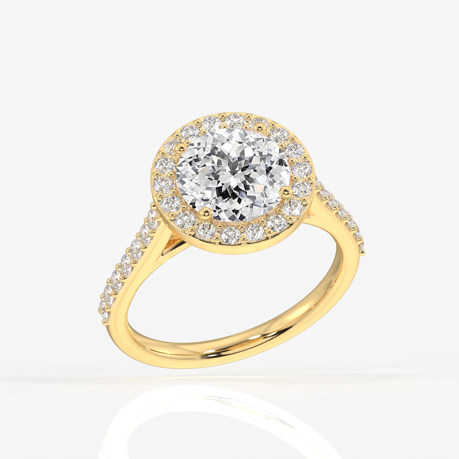 Portuguese Cut Moissanite Diamond Halo Engagement 18K Gold Ring