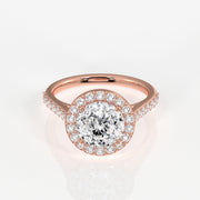 Portuguese Cut Moissanite Diamond Halo Engagement 18K Gold Ring