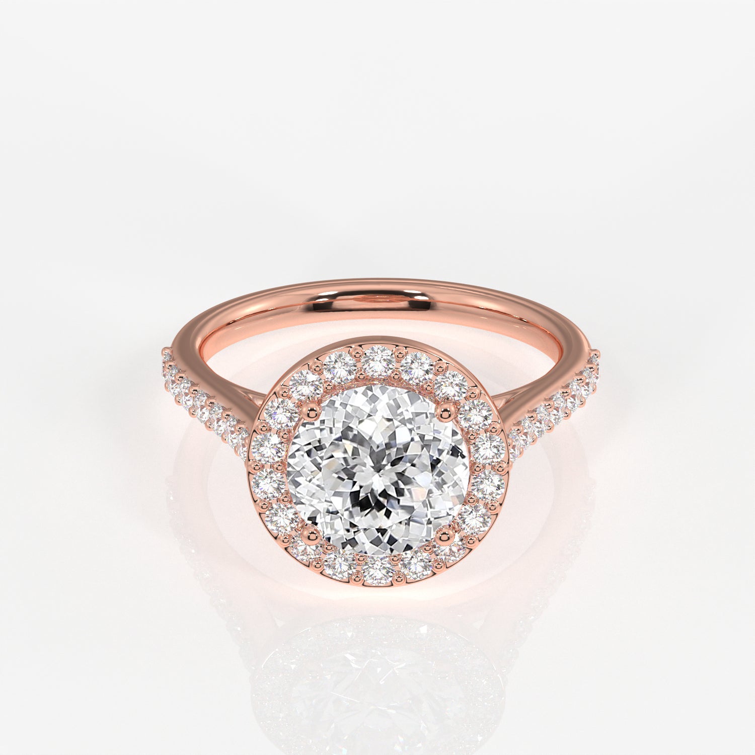 Portuguese Cut Moissanite Diamond Halo Engagement 18K Gold Ring