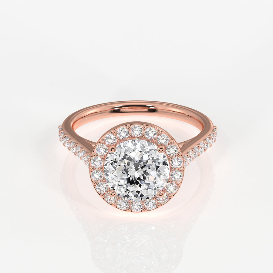 Portuguese Cut Moissanite Diamond Halo Engagement 18K Gold Ring