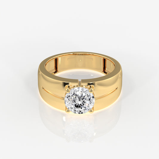 Portuguese Moissanite Diamond, Simple Classic Men's 18K Gold Ring