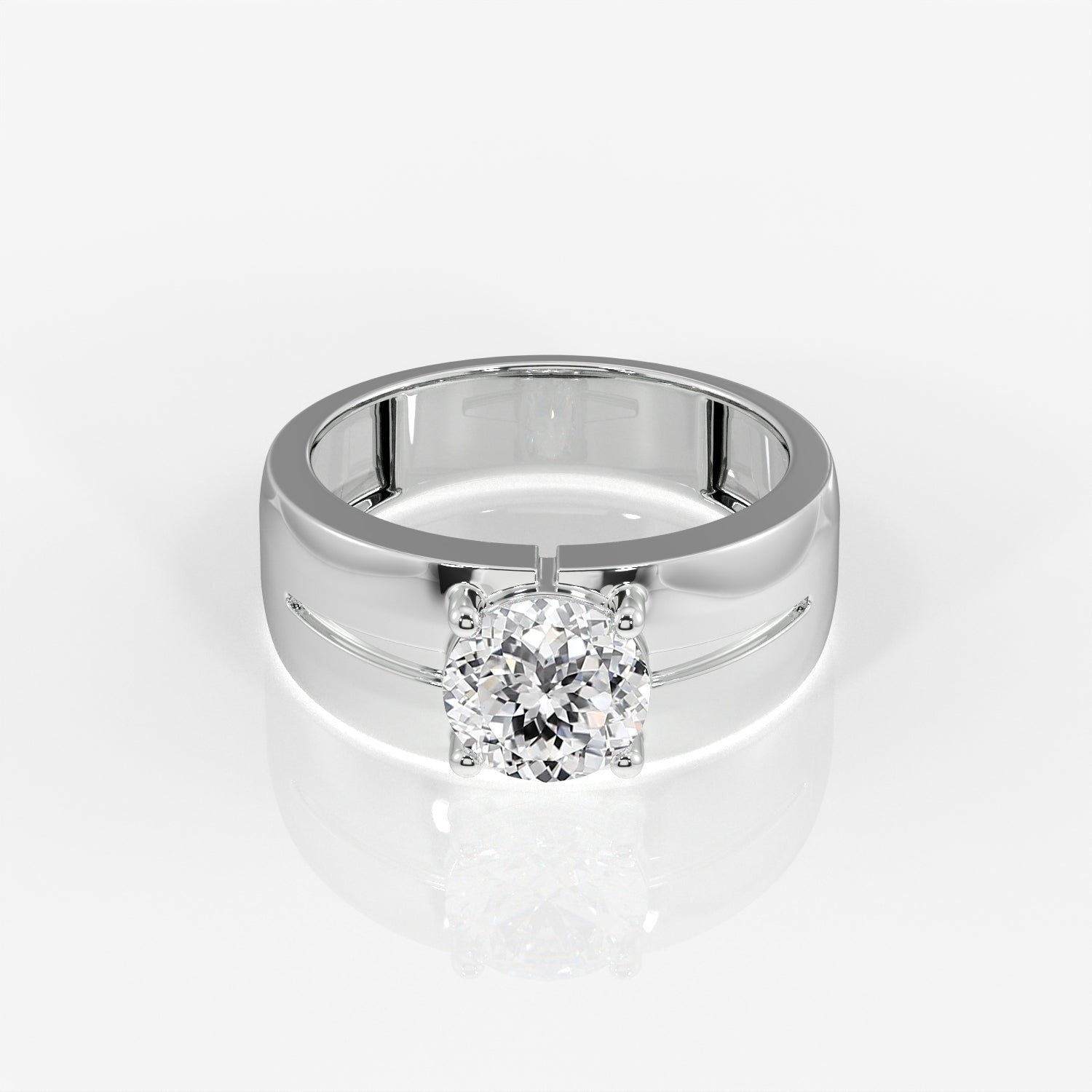 Portuguese Moissanite Diamond, Simple Classic Men's Sterling Silver Ring
