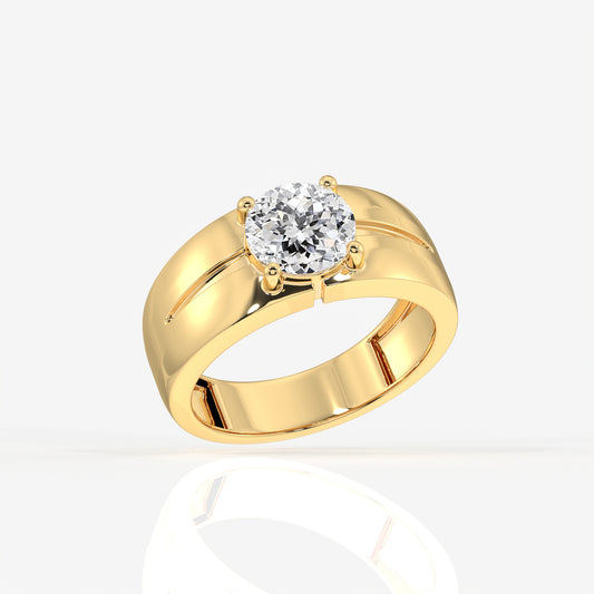 Portuguese Lab Grown Diamond, Simple Classic Men's 14K Gold Ring