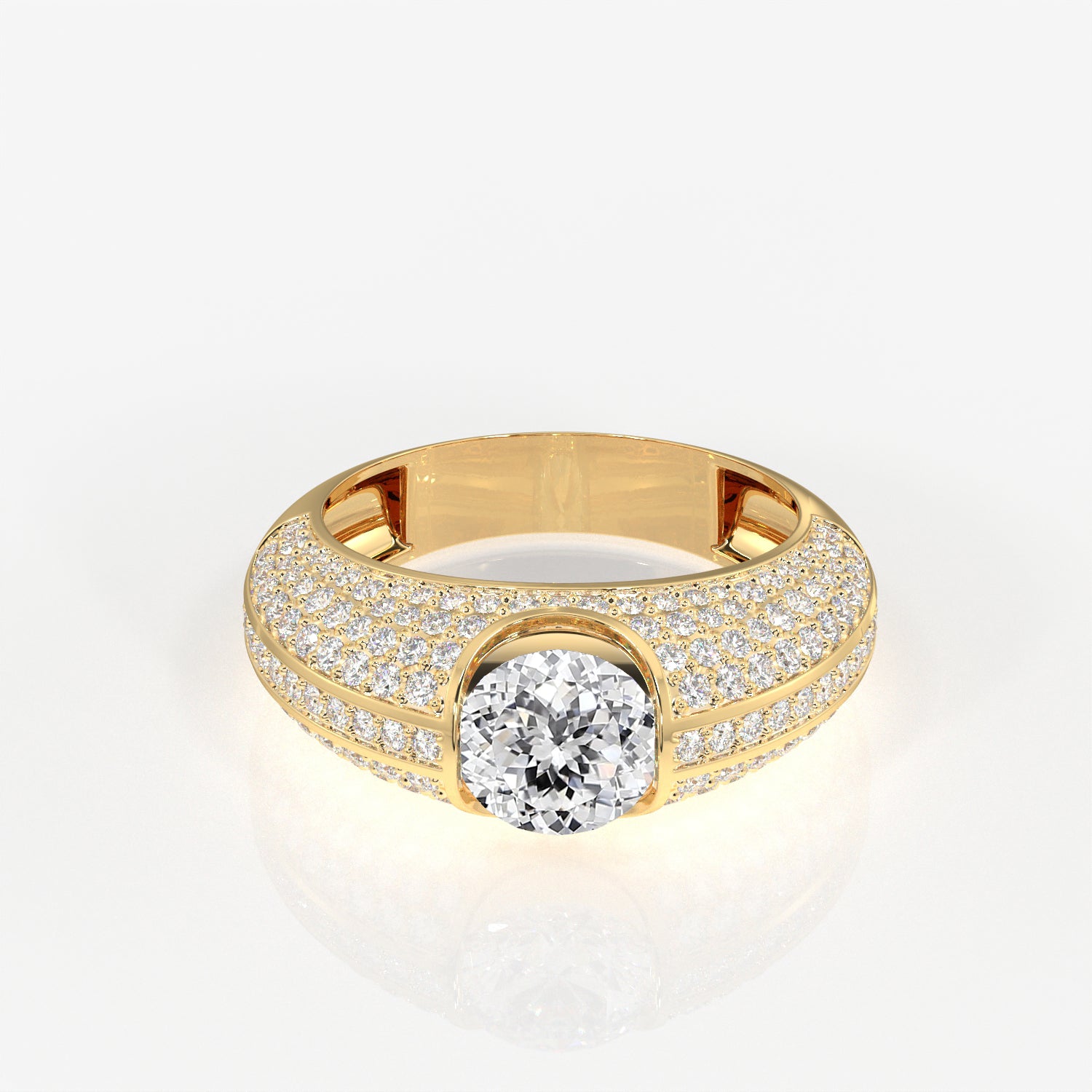 Portuguese Cut Moissanite Diamond, Luxe Accents Men's 18k Gold Ring