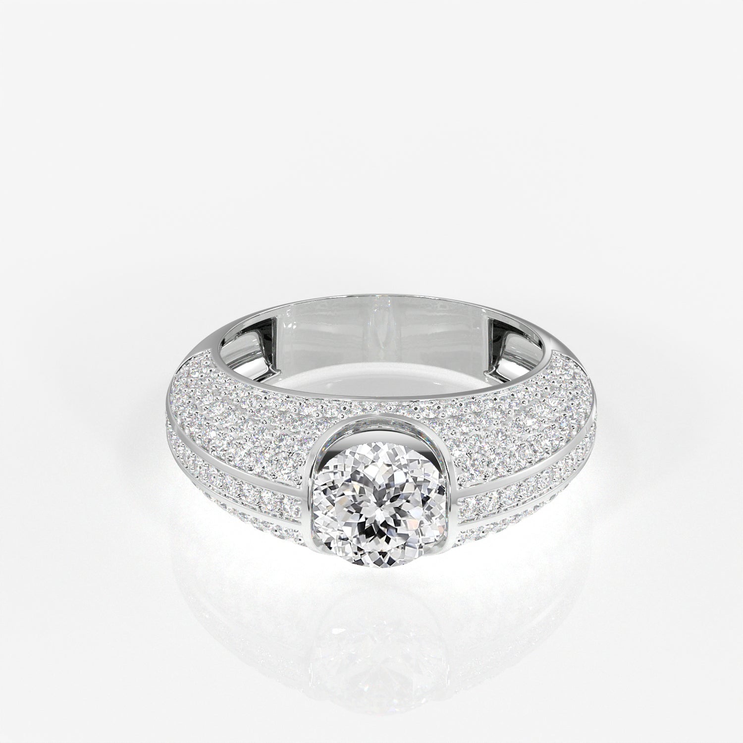 Portuguese Cut Moissanite Diamond, Luxe Accents Men's 18k Gold Ring