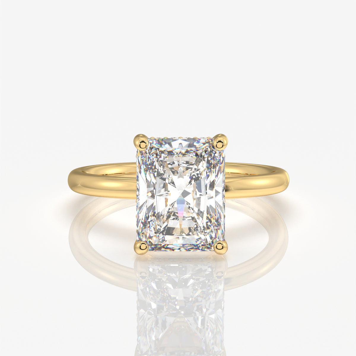 Radiant Cut Moissanite Diamond Hidden Halo 14k Gold Ring