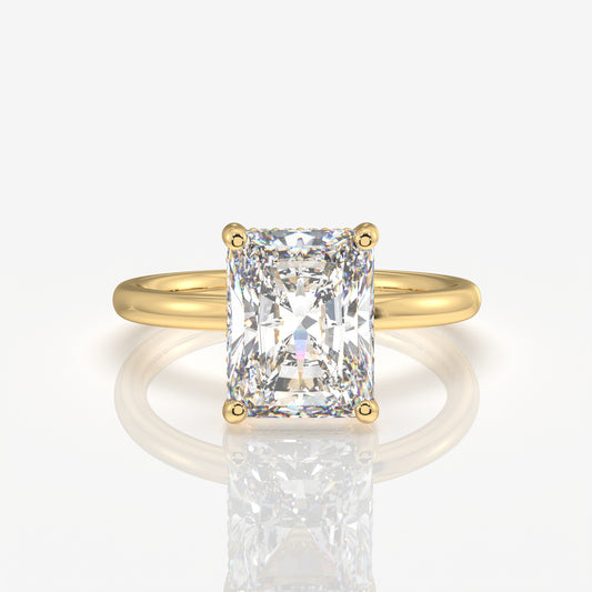 Radiant Cut Moissanite Diamond Hidden Halo 18k Gold Ring