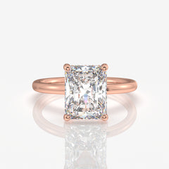 Radiant Cut Moissanite Diamond Hidden Halo 14k Gold Ring