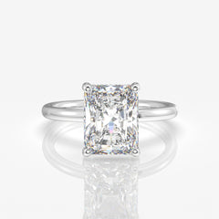 Radiant Cut Moissanite Diamond Hidden Halo Sterling Silver Ring