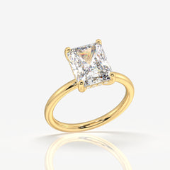 Radiant Cut Moissanite Diamond Hidden Halo 14k Gold Ring