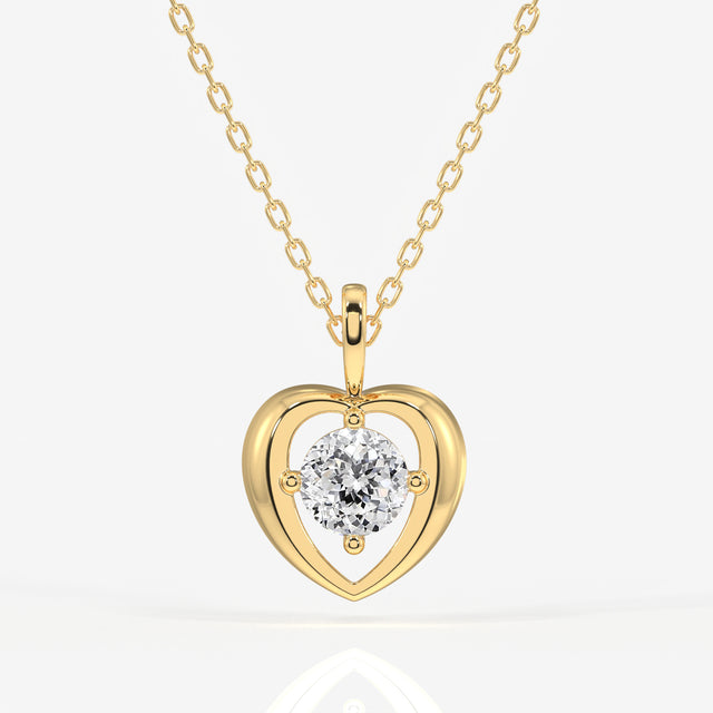 Portuguese Cut Lab Grown Diamond Heart Frame 14K Gold Pendant
