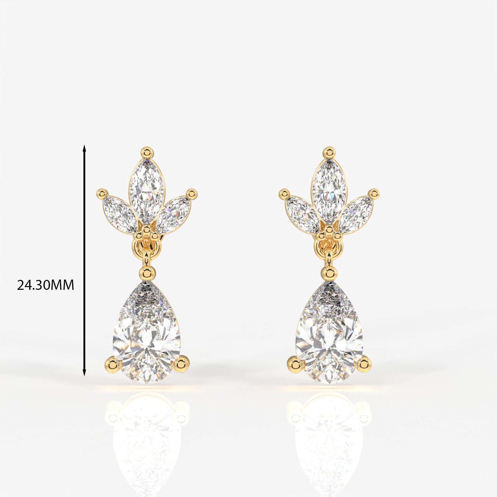 Pear Cut Lab Grown Diamond Dangle 9K Gold Earrings