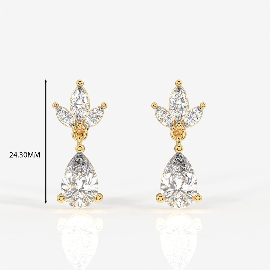 Pear Cut Lab Grown Diamond Dangle 9K Gold Earrings