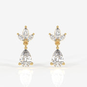 Pear Cut Lab Grown Diamond Dangle 9K Gold Earrings