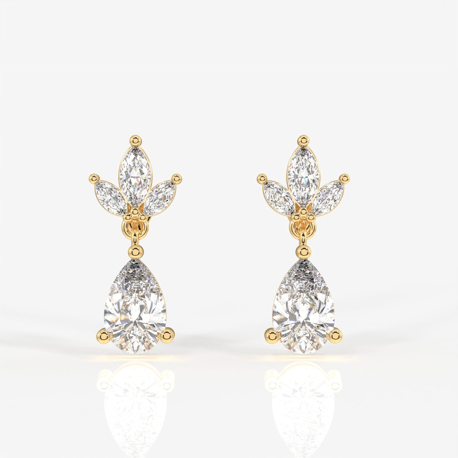 Pear Cut Lab Grown Diamond Dangle 9K Gold Earrings