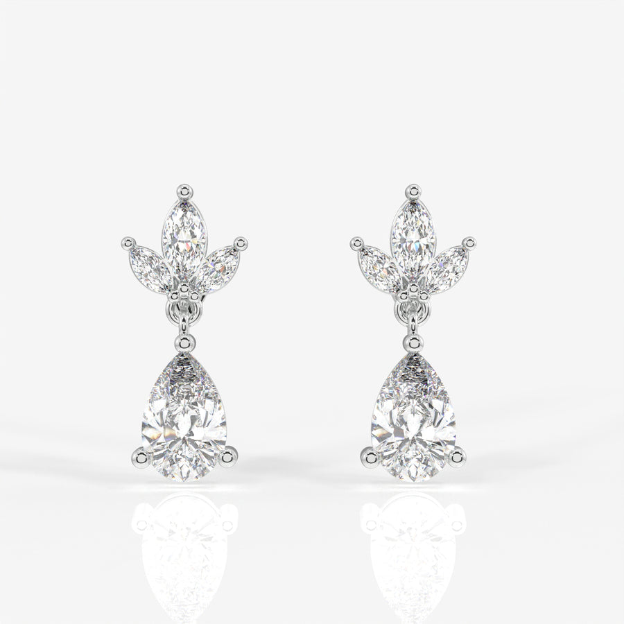 Pear Cut Lab Grown Diamond Dangle 9K Gold Earrings