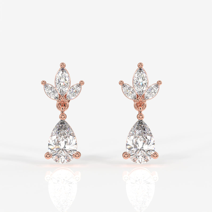 Pear Cut Lab Grown Diamond Dangle 9K Gold Earrings