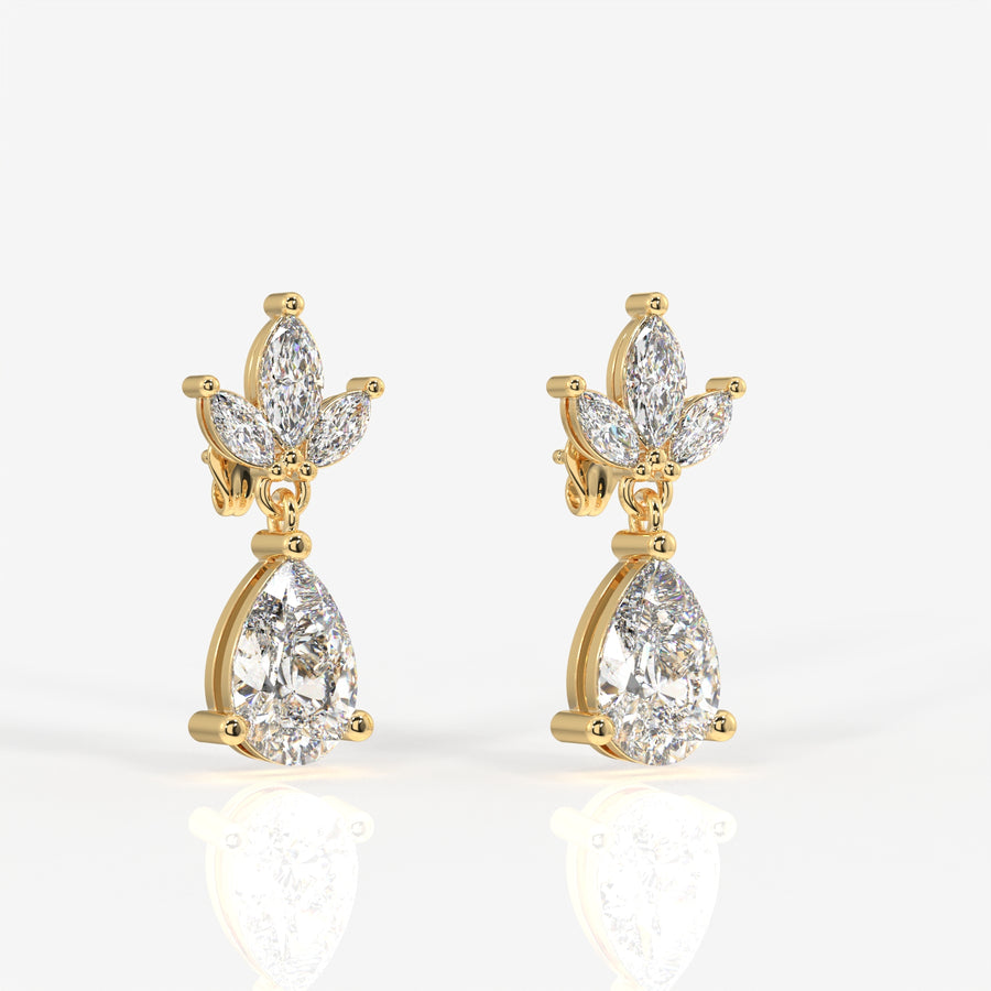 Pear Cut Lab Grown Diamond Dangle 9K Gold Earrings