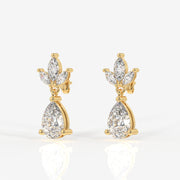 Pear Cut Lab Grown Diamond Dangle 9K Gold Earrings