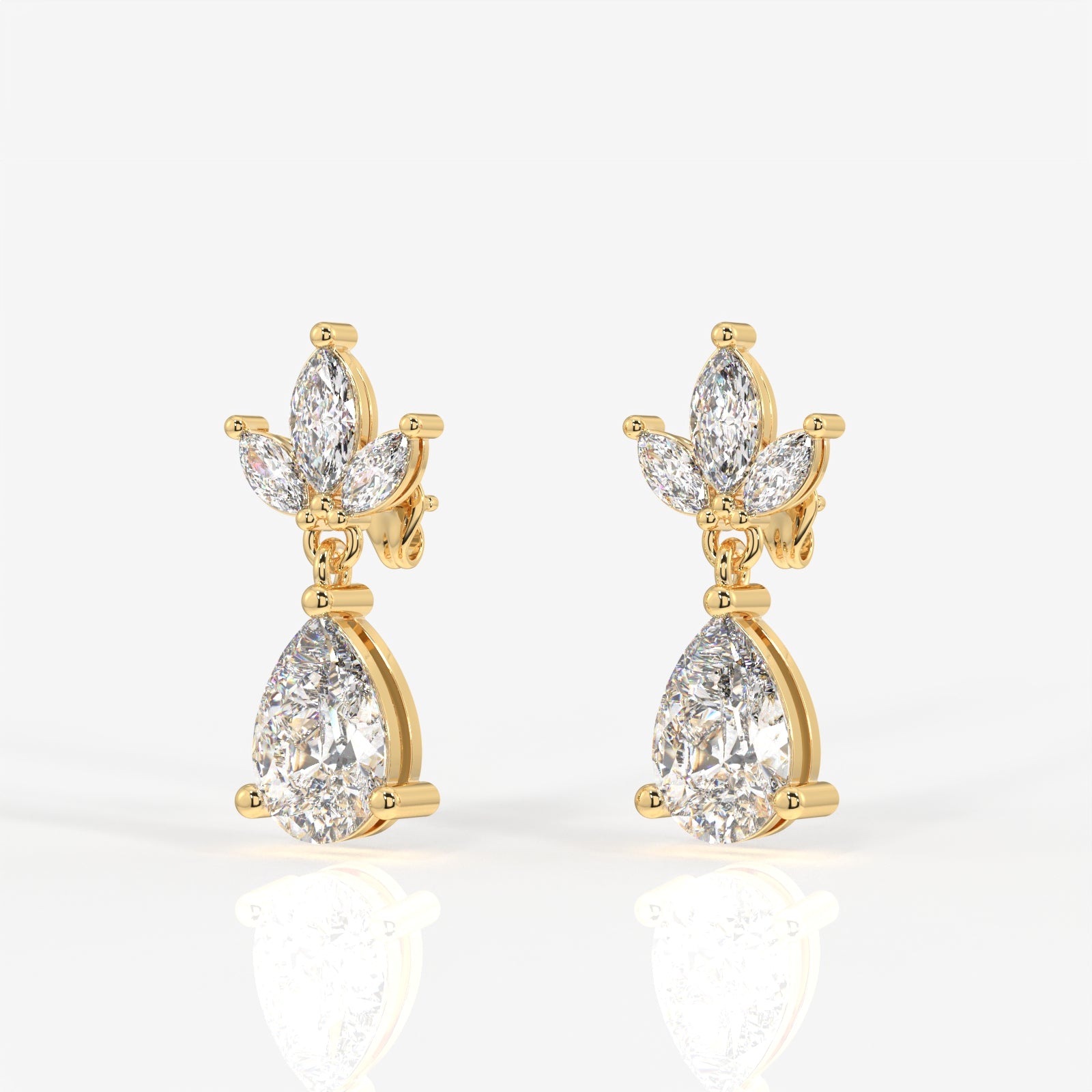 Pear Cut Lab Grown Diamond Dangle 9K Gold Earrings