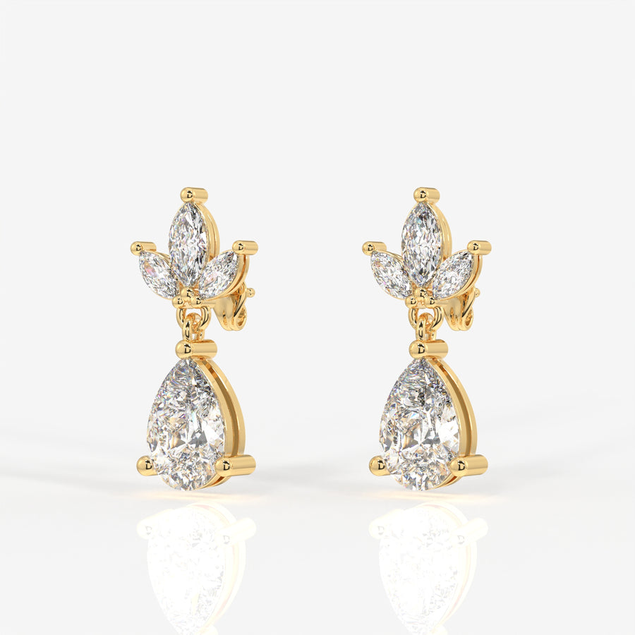 Pear Cut Lab Grown Diamond Dangle 9K Gold Earrings