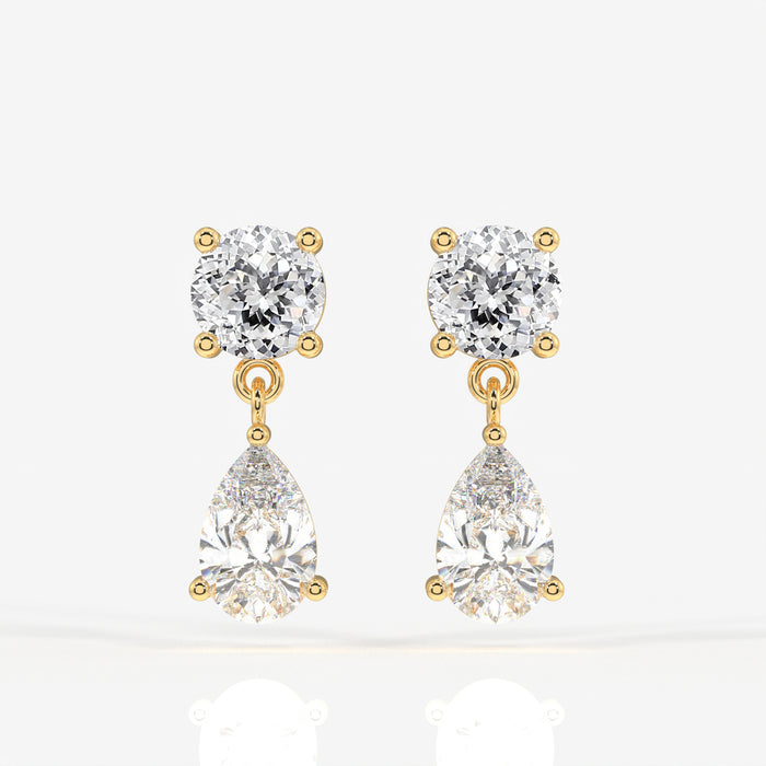 Portuguese Cut Moissanite Diamond Dangle 18K Gold Earrings