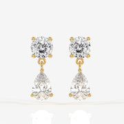 Portuguese Cut Lab Grown Diamond Dangle 9K Gold Earrings