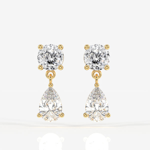 Portuguese Cut Lab Grown Diamond Dangle 14K Gold Earrings