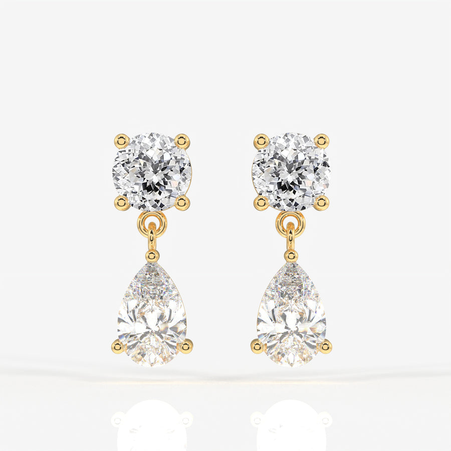 Portuguese Cut Lab Grown Diamond Dangle 9K Gold Earrings